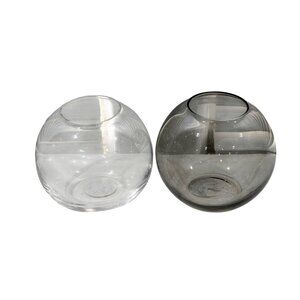 Round Glass Bubble Vases Set Of 2 Clear & Gray Decorative Bowls Small Modern Des